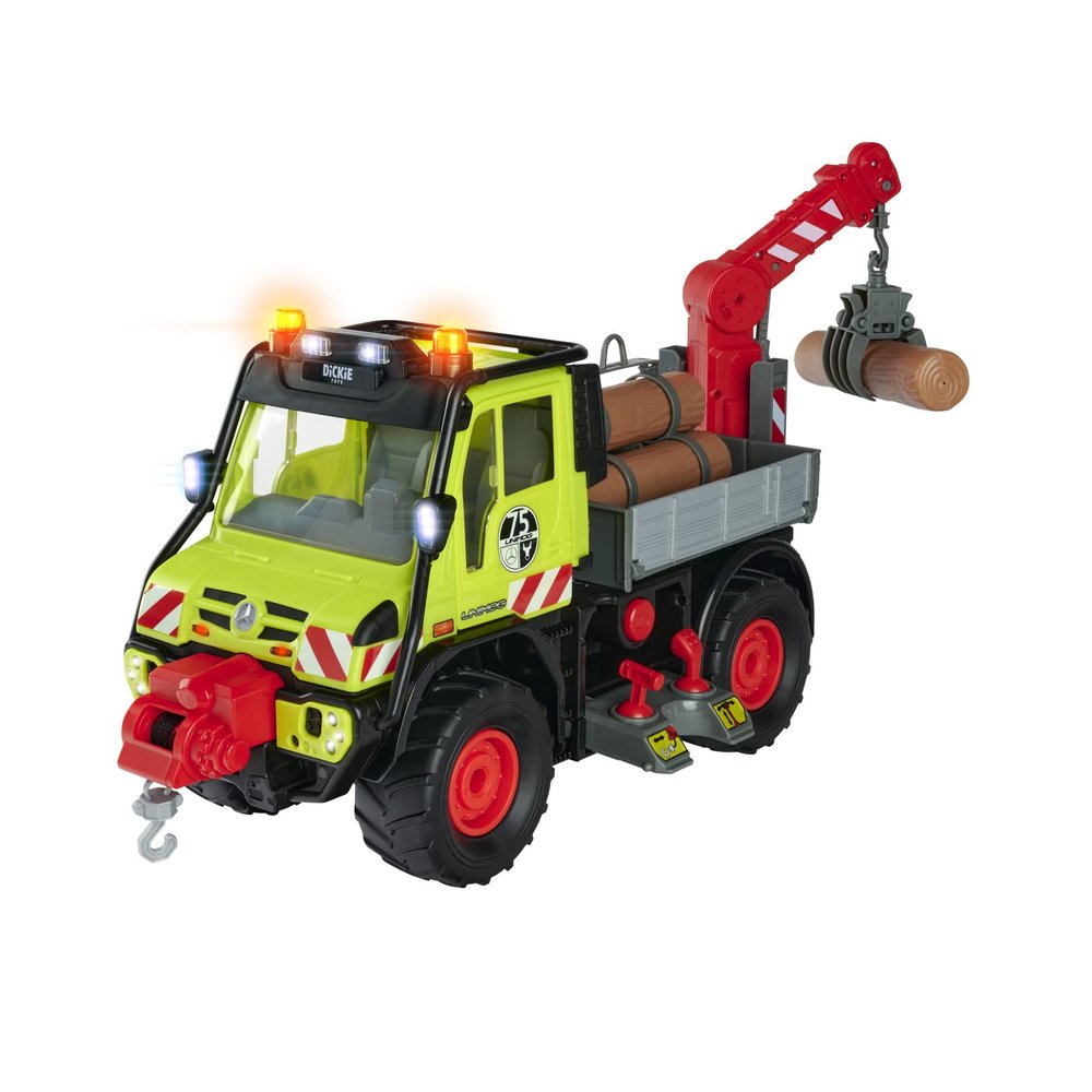 Dickie 203749032 Unimog Electric Winch Log Truck with Lever Control, Light and Sound Effects, for Children Ages 3 and Up