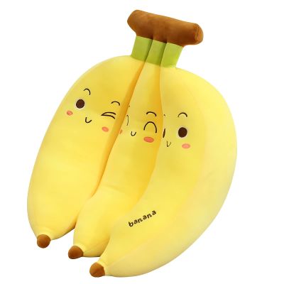 VICKYPOP Banana Plush Toy Cute Cartoon Stuffed Furit Pillow for Home Decor or Kids (Three Conjoined Bananas, 21.6 inches)