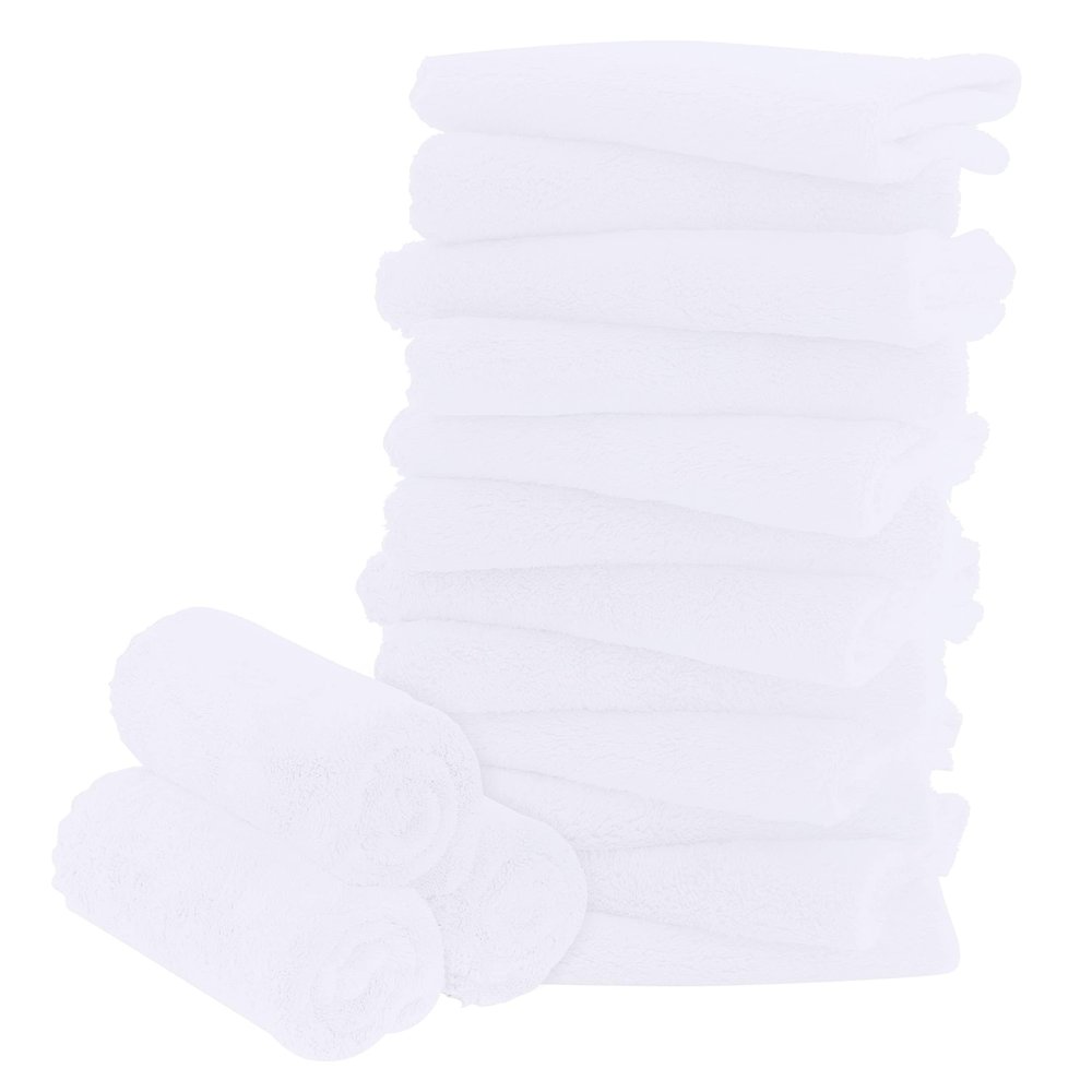 16 Pack Baby Washcloths - 10x10 Inch, Microfiber baby towel - Absorbent and Soft baby Wash Clothes for Newborns, Infants and Toddlers - Quick Dry for baby boys and girls face towel - White