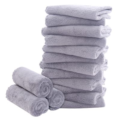16 Pack Baby Washcloths - Luxury Coral Fleece - Extra Absorbent and Soft Wash Clothes for Newborn, Infants and Toddlers - Suitable for Sensitive Skin and New Born - Baby Shower - Light Grey,10x10 Inch