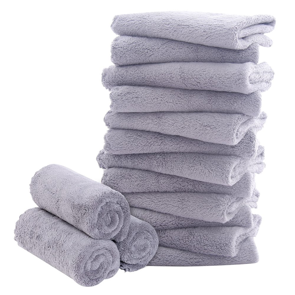 16 Pack Baby Washcloths - Luxury Coral Fleece - Extra Absorbent and Soft Wash Clothes for Newborn, Infants and Toddlers - Suitable for Sensitive Skin and New Born - Baby Shower - Light Grey,10x10 Inch