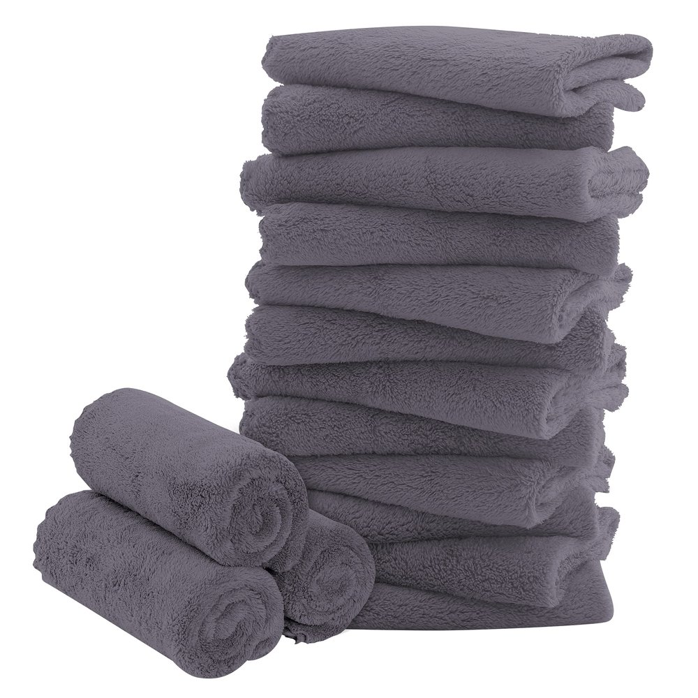 16 Pack Baby Washcloths - Luxury Coral Fleece - Extra Absorbent and Soft Wash Clothes for Newborns, Infants and Toddlers - Suitable for Sensitive Skin and New Born - Baby Shower - Grey, 10x10 Inch