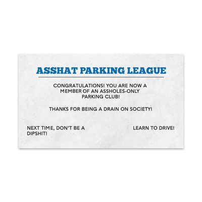 Andaz Press Funny Bad Parking Cards, Member of An Asshole Only Parking Club Prank Driving Fake Ticket Violation Gag Note Cards, Fun for Revenge Road Justice, For Men, Women, 100-Pack, 2 x 3.5-Inch