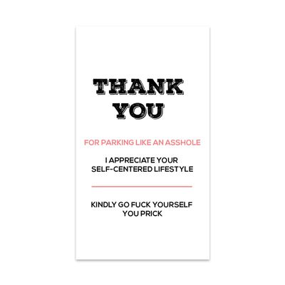 Andaz Press Funny Bad Parking Cards, Thank You For Parking Like An Asshole Prank Driving Fake Ticket Violation Gag Note Cards, Fun for Revenge Road Justice, For Men, Women, 100-Pack, 2 x 3.5-Inch