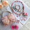 ELEMIRSA Girl Handbag Purse for Little Girls Kids Pretend Play Dress Up Necklace Hair Accessories Jewelry Set, Light Pink view 3