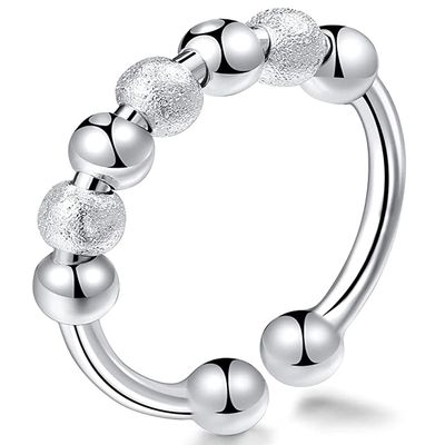 Fidget Ring for Women Men Anti Anxiety Ring with Beads Adjustable Spinner Stress Rings for Women