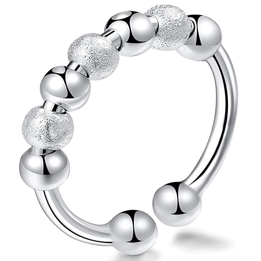 Fidget Ring for Women Men Anti Anxiety Ring with Beads Adjustable Spinner Stress Rings for Women