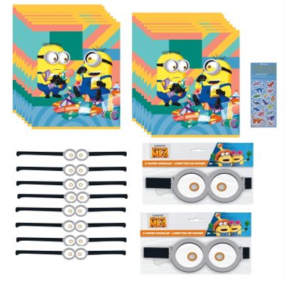 Unique Despicable Me Birthday Party Supplies Favor Bundle Pack includes 16 Loot Bags, 16 Paper Goggles, 1 Dinosaur Sticker Sheet