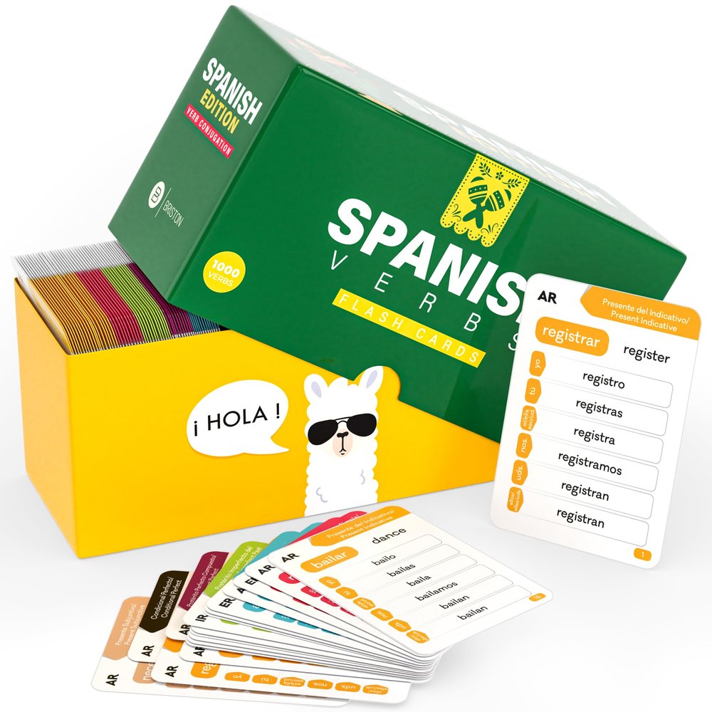 Spanish Verb Conjugation Flash Cards 1,000 Verbs, 9 Tenses Educational Language Learning Tool for Students & Teachers Homeschool, Classroom & Self Study Briston Spanish Edition