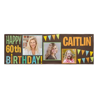 Let's Make Memories Personalized Happy Birthday Banner - Customized Celebration Banner - Party Decorations - Indoor/Outdoor Vinyl - Any Text and Photos - Then & Now - Orange - 6ft