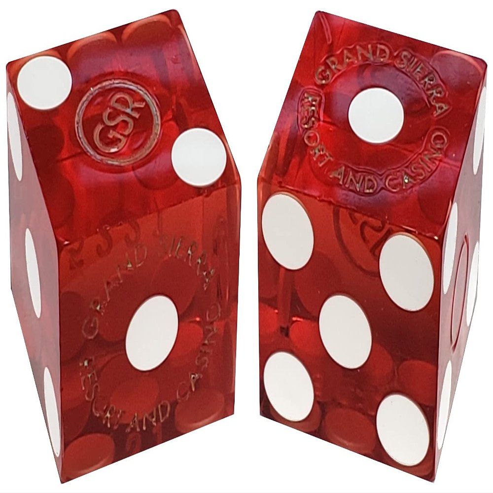 Authentic Nevada Craps Dice - Wide Selection Genuine Casino Table-Played Dice Pairs from Lake Tahoe, Reno & Other Nevada Destinations (Matching, Reno Grand Sierra Resort - Red Polished)