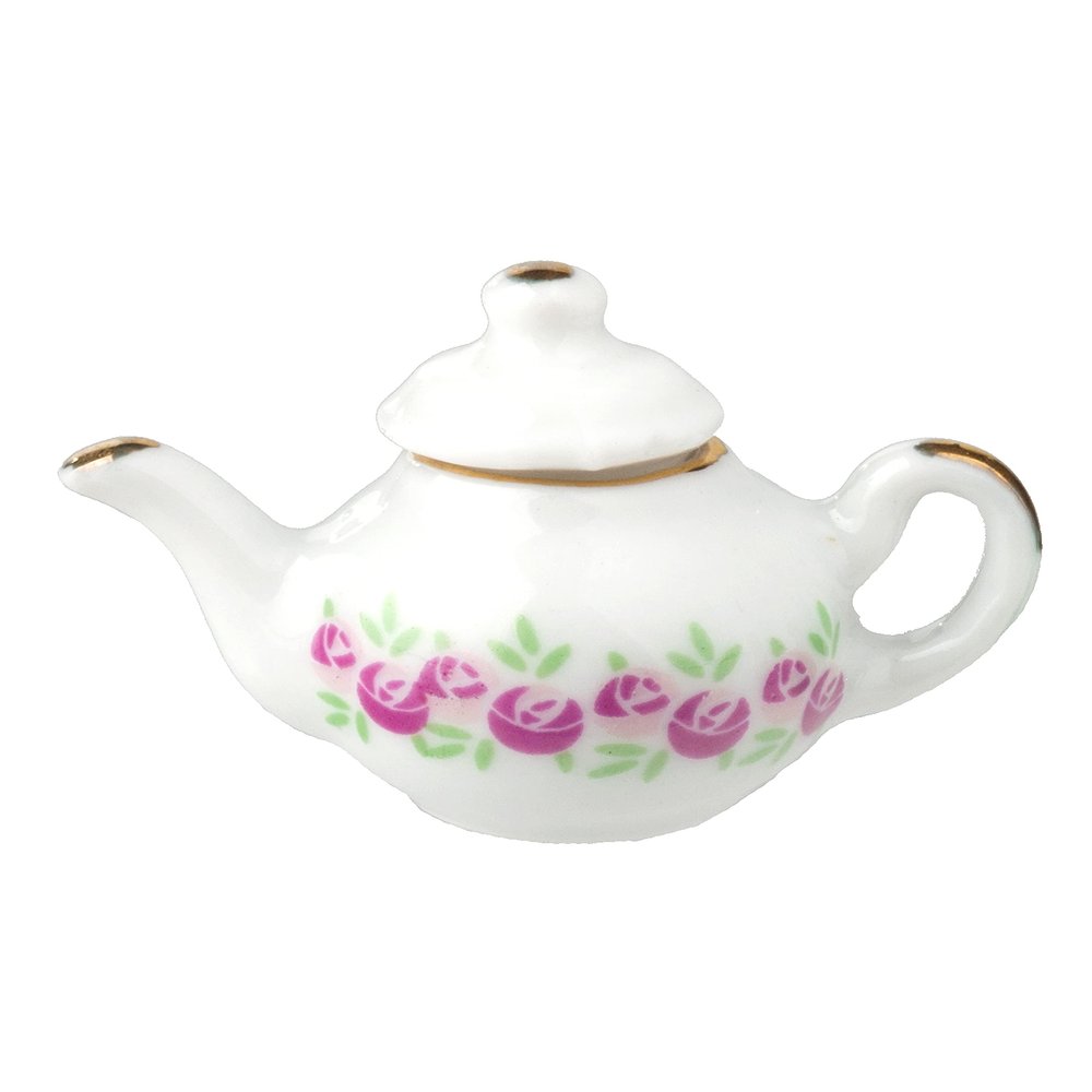 Melody Jane Dolls Houses Dollhouse Pink & White Floral Teapot Miniature Kitchen Dining Accessory 1:12