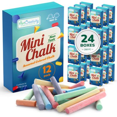 ArtCreativity 288 Count Mini Chalk Sets for Kids (24 Boxes) Non-Toxic Summer Art and Craft Supplies - Small Individual Chalk Packs in Bulk for Classroom Gifts, School Supplies, and Summer Party Favors