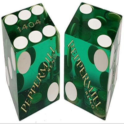 Authentic Nevada Craps Dice - Wide Selection Genuine Casino Table-Played Dice Pairs from Lake Tahoe, Reno & Other Nevada Destinations (Matching, Reno Peppermill - Green Polished)