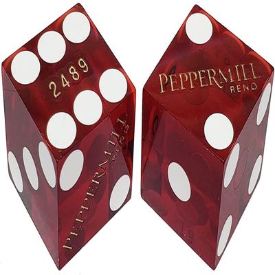 Authentic Nevada Craps Dice - Wide Selection Genuine Casino Table-Played Dice Pairs from Lake Tahoe, Reno & Other Nevada Destinations (Matching, Reno Peppermill - Dark Red Polished)