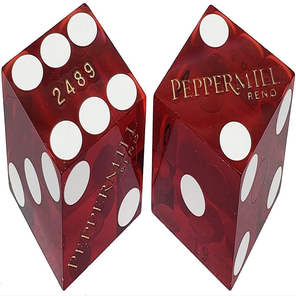 Authentic Nevada Craps Dice - Wide Selection Genuine Casino Table-Played Dice Pairs from Lake Tahoe, Reno & Other Nevada Destinations (Matching, Reno Peppermill - Dark Red Polished)