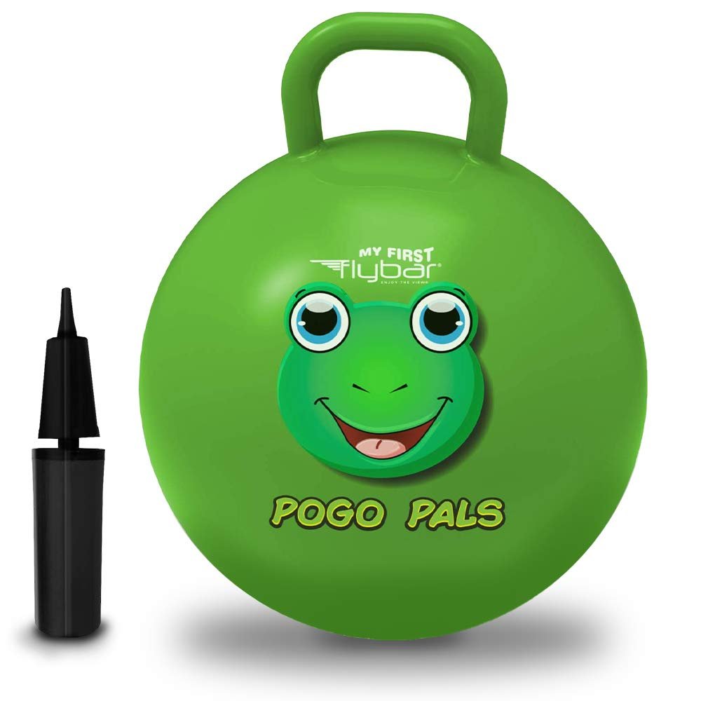 Flybar Hopper Ball for Kids, Inflatable Bouncy Ride-On Ball w/ Handle for Indoor & Outdoor Active Play, Includes Pump, Jump Ball Toy for Boys & Girls, Supports Up to 165 lbs, Ages 3+, 18-Inch, Small