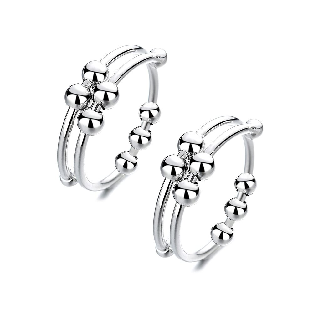 Adjustable Fidget Rings, Anxiety Relief ring, Anti-worry Bead Rings Spinner Ring Gift for Women Men