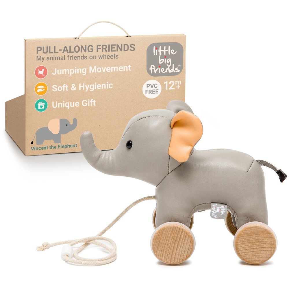 Little Big Friends Pull Toy for Toddlers | Soft Walking Toy with Adjustable Cord | Easy-to-Clean Developmental Toy | Vincent The Elephant