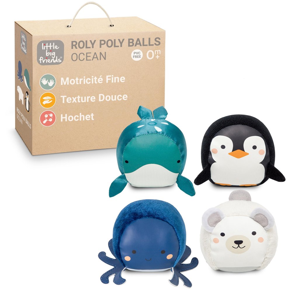 Little Big Friends Roly Poly Balls  Sensory Ball Toys for Babies & Toddlers | Develops Motor Skills & Hand-Eye Coordination | Ocean | Set of 4