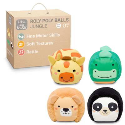 Little Big Friends Roly Poly Balls Sensory Ball Toys for Babies & Toddlers | Develops Motor Skills & Hand-Eye Coordination | Jungle | Set of 4