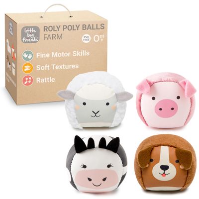 Little Big Friends Roly Poly Balls  Sensory Ball Toys for Babies & Toddlers | Develops Motor Skills & Hand-Eye Coordination | Farm | Set of 4