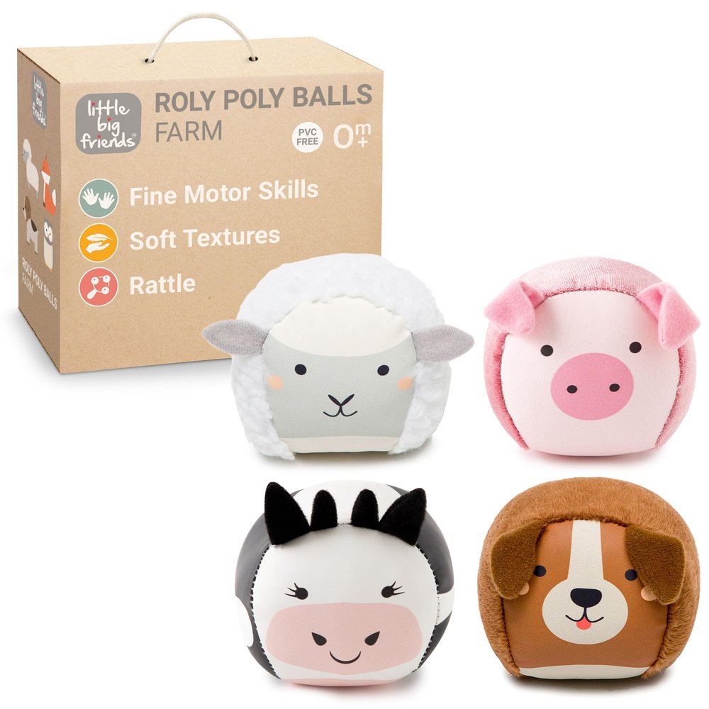 Little Big Friends Roly Poly Balls  Sensory Ball Toys for Babies & Toddlers | Develops Motor Skills & Hand-Eye Coordination | Farm | Set of 4