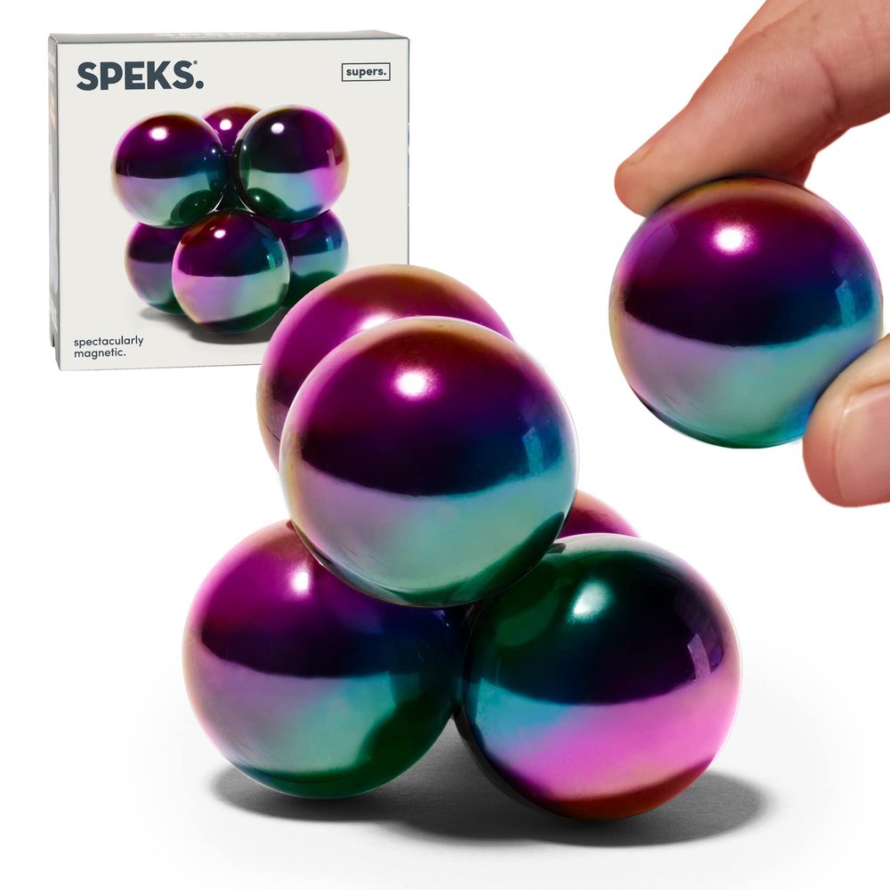 Speks Supers Magnetic Balls Fidget Toy for Adults and Teens 14+ | Stress Relief, Desk Toy | Stocking Stuffers & Office Holiday Gifts | Oil Slick 6 Pack