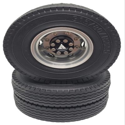NHX RC Aluminum Rear Wheels Rim Silver w/Tires for 1/14 Tamiya Tractor Trucks