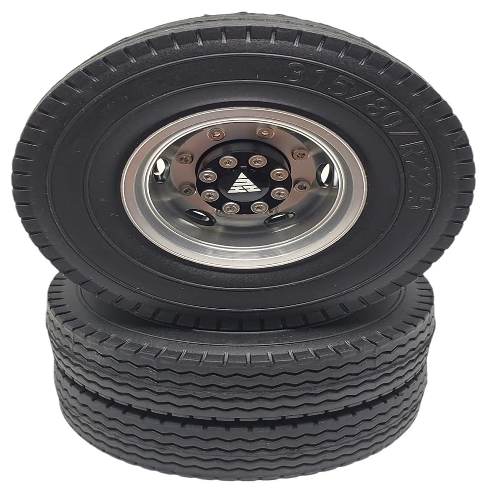 NHX RC Aluminum Rear Wheels Rim Silver w/Tires for 1/14 Tamiya Tractor Trucks