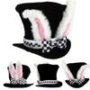 Ayrsjcl 1pc Hat with Bunny Ears Kids Rabbit Gift Cute Plush Topper Funny Performance Costume with Checkered view 2