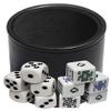 Cyber-Deals Black PU Leather Black Felt Lined Dice Cup with White Poker & Pip Dice in Storage Pouch Set (1 Set) view 1