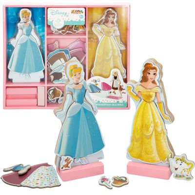 COLORBABY- Woomax-Disney jgo Dresses Wood magn 32 x 28 cm-Princesses, 48726, 45 pieces