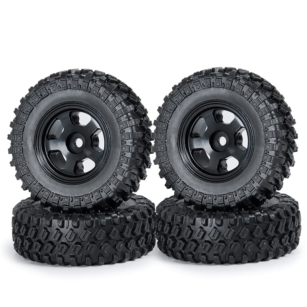 RCLIONS 4pcs RC Micro Beadlock Wheel Rims & Rubber Tires for All 1/24 Axial SCX24 AXI00001,AXI00002,AXI90081 Deadbolt RC Crawler Truck Car