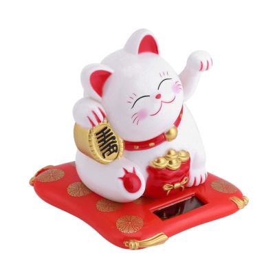 Kafuty-1 Welcoming Cat, Solar Powered Cat, Solar IC Receiver on The Base, for Home or Office Display(White, 12)