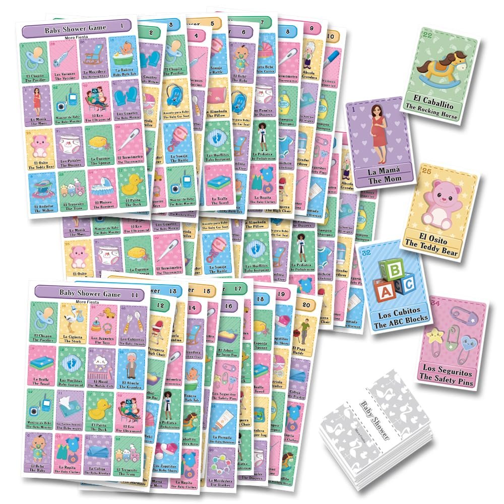 More Fiesta Baby Shower Bingo - Bilingual English Spanish, for up to 30 Players