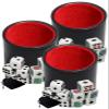 Cyber-Deals Black PU Leather Red Felt Lined Dice Cup with White Poker & Pip Dice in Storage Pouch Set (3 Sets) view 1