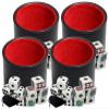 Cyber-Deals Black PU Leather Red Felt Lined Dice Cup with White Poker & Pip Dice in Storage Pouch Set (4 Sets) view 1
