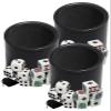 Cyber-Deals Black PU Leather Black Felt Lined Dice Cup with White Poker (Clubs Ace) & Pip Dice in Storage Pouch Set (3 Sets) view 1