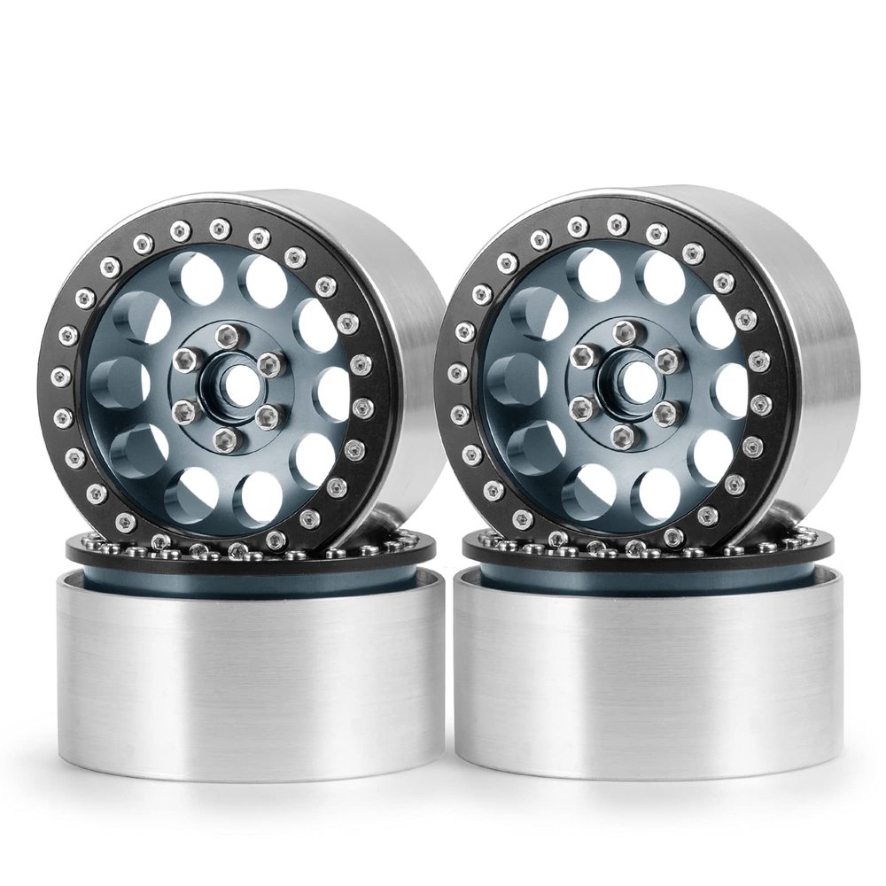 Que-T 2.2 inch Metal Beadlock Wheel Rims 4pcs Wheel Hubs for 1: 10 Scale Axial Wraith 90048 90018 RR10 RC Crawler Car (Titanium & Black)