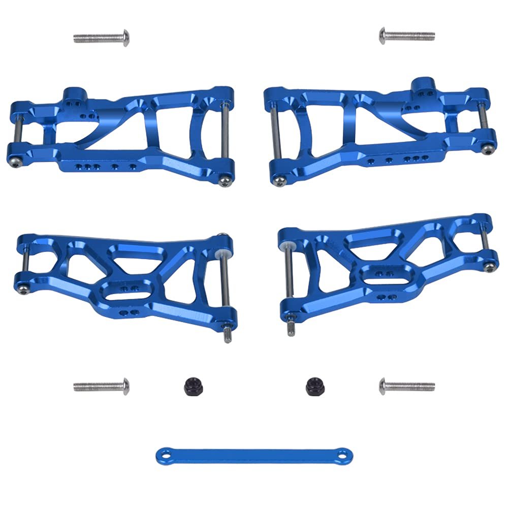 Globact 4-Pack Aluminum Alloy Front & Rear Suspension A-Arms and Tie Bar Upgrade Parts for Traxxas Slash 2WD F-150 1/10 RC Car Replacement of 2555 3631 2532 (Blue)