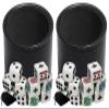 Cyber-Deals Black PU Leather Black Felt Lined Dice Cup with White Poker (Clubs Ace) & Pip Dice in Storage Pouch Set (2 Sets) view 1