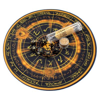 Arcane Circle Dice Mat and Polyhedral Die Set for D&D (Gold)
