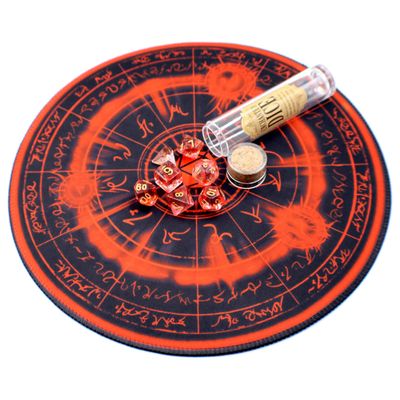 Arcane Circle Dice Mat and Polyhedral Die Set for D&D (Red)