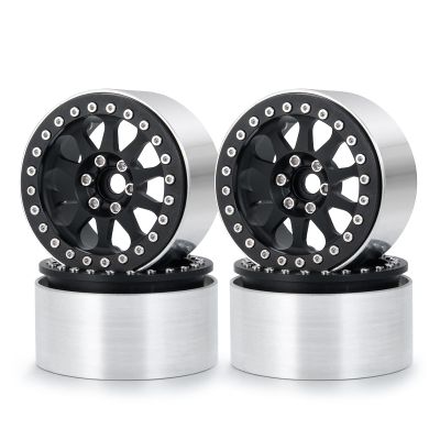 Que-T 4pcs 2.2" Beadlock Wheel Rims 35mm Wide Wheel Hubs for 1/10th Scale Axial Wraith AX90018 90048 RC Car Upgrade Parts (Matte Black)