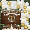 Baptism Party Decorations White and Gold First Holy Communion Decorations for Boys Girls Balloon Garland Kit with Rustic Wood Backdrop, God Bless Christening Decorations for Party view 1