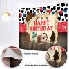 Mocsicka Western Cowboy Happy Birthday Backdrop Rustic Old West Rodeo Cowboy Background Red Bandana and Rustic Wood Kids Birthday Party Decoration Banner (7x5ft (82x60 inch)) view 3