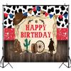 Mocsicka Western Cowboy Happy Birthday Backdrop Rustic Old West Rodeo Cowboy Background Red Bandana and Rustic Wood Kids Birthday Party Decoration Banner (7x5ft (82x60 inch)) view 4