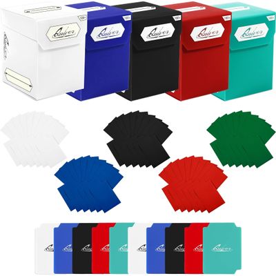 Quiver Time Trading Card Deck Blocks and Card Sleeve Bundle Fits Magic: the Gathering Cards & Other TCGs 5x 100+ Standard Deck Box with 2 Dividers/Box + 500 Artemis Mixed Sleeves (66x93 mm)
