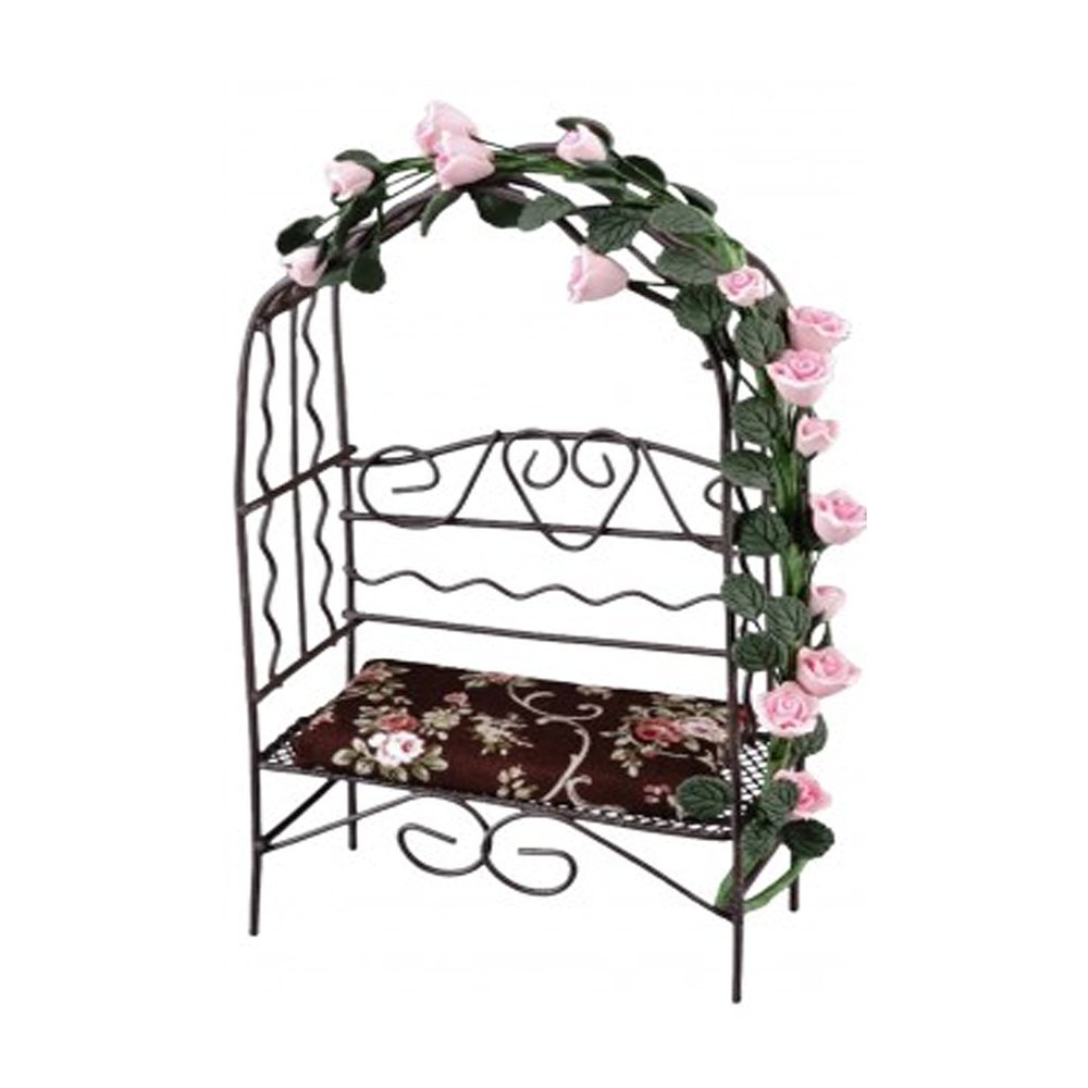 Melody Jane Dolls Houses Dollhouse Brown Arbour Bench with Roses Miniature Reutter Garden Furniture